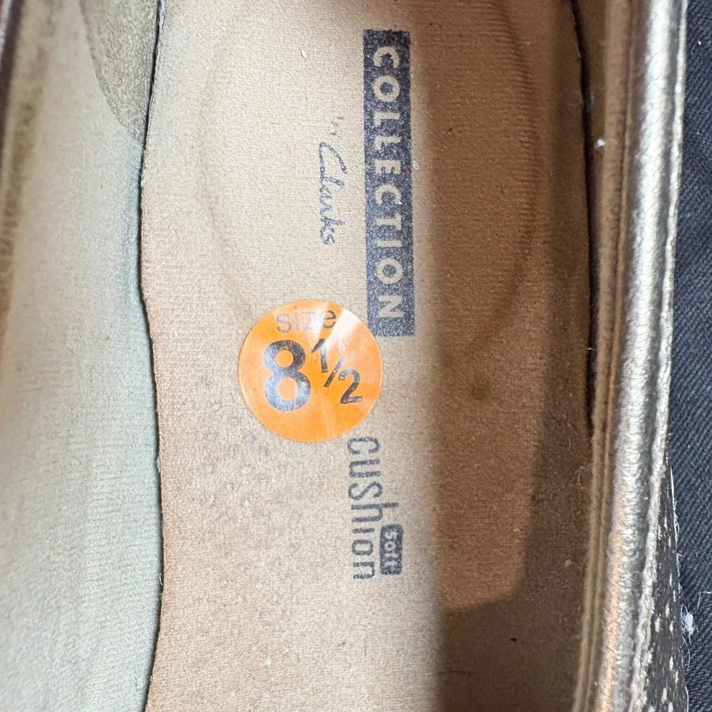 Clarks Collection Bronze Metallic Perforated Espadrille Loafers Womens 8.5‎